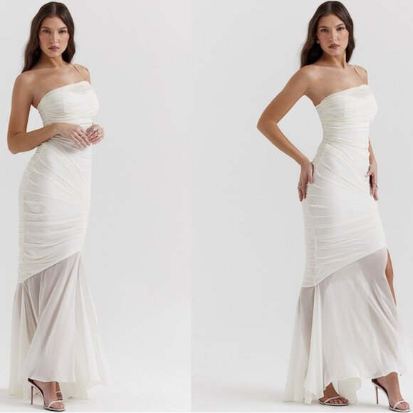 HOUSE OF CB 'Pearla' Ivory Ruched Maxi Dress NWOT - Picture 4 of 9